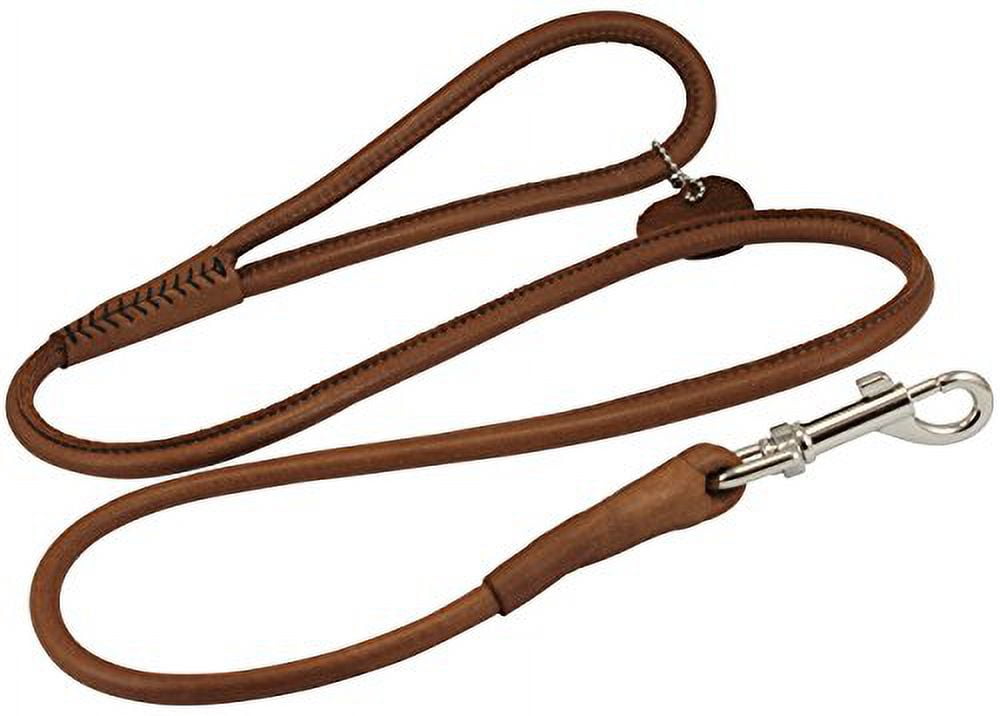 round genuine rolled leather dog leash 4' long 1/2 wide brown for medium breeds