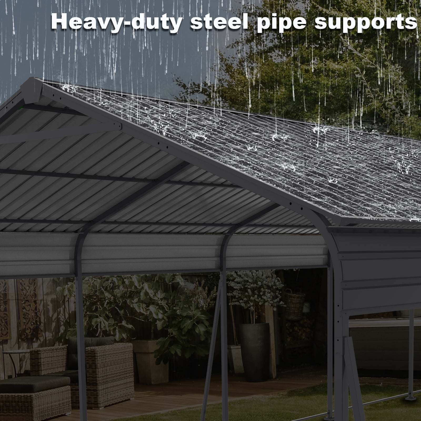 Metal Carport 13 ×26.5 FT Heavy Duty with Galvanized Steel Roof, Metal Garage Canopy with Galvanized Steel Roof & Frame, Car Tent Outdoor Storage Shed for Car, Boats and Truck, Gray