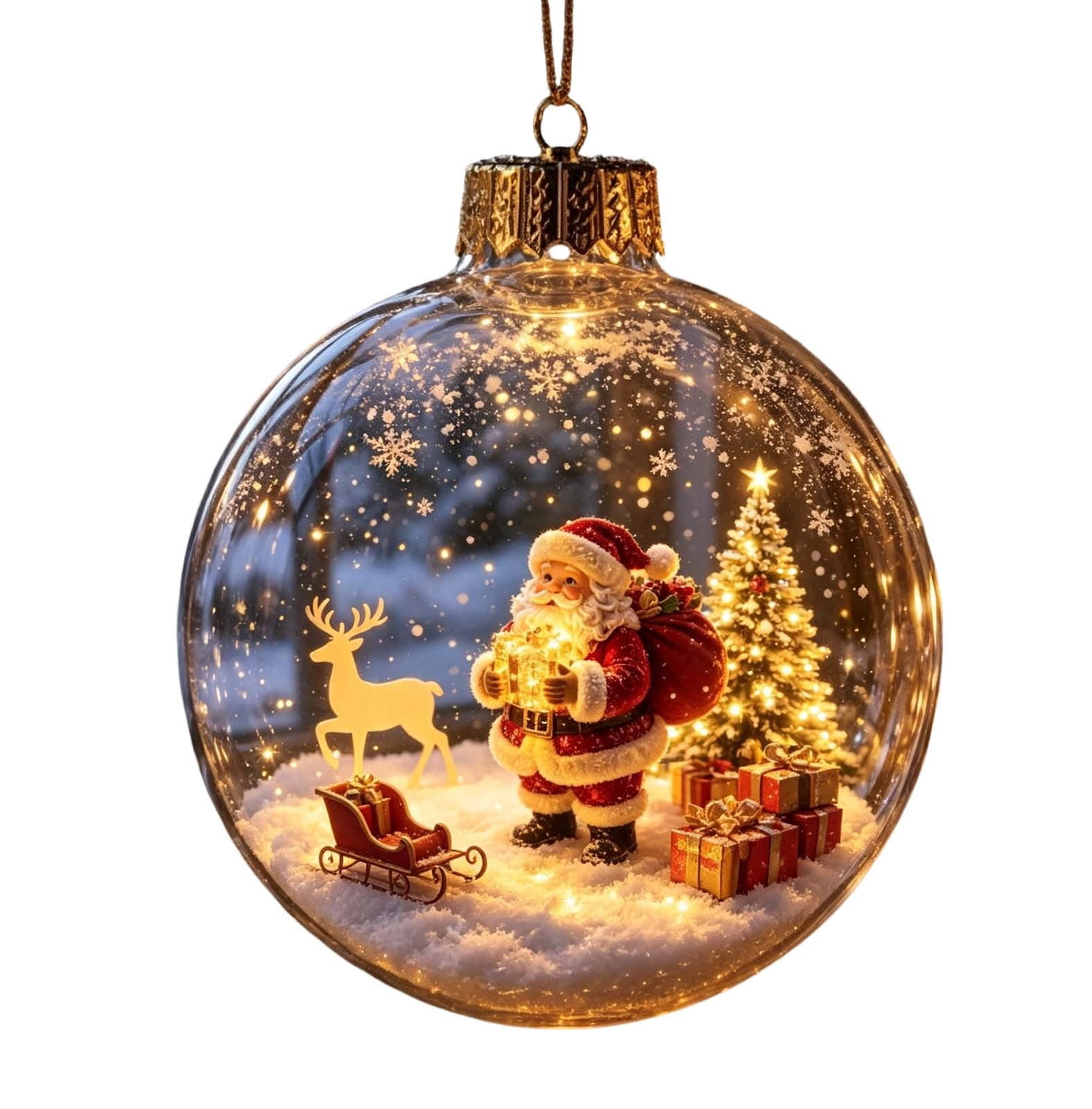 Christmas Snow Globe Ornament – Printed Santa & Reindeer Scene with ...
