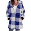 ZQGJB Womens Fashion 2025 Fuzzy Fleece Open Front Cardigans Plaid Jacket Loose Fit Casual Full Zip up Long Sleeve Sherpa Warm Hooded Outwear Coat with Pockets Blue XXL