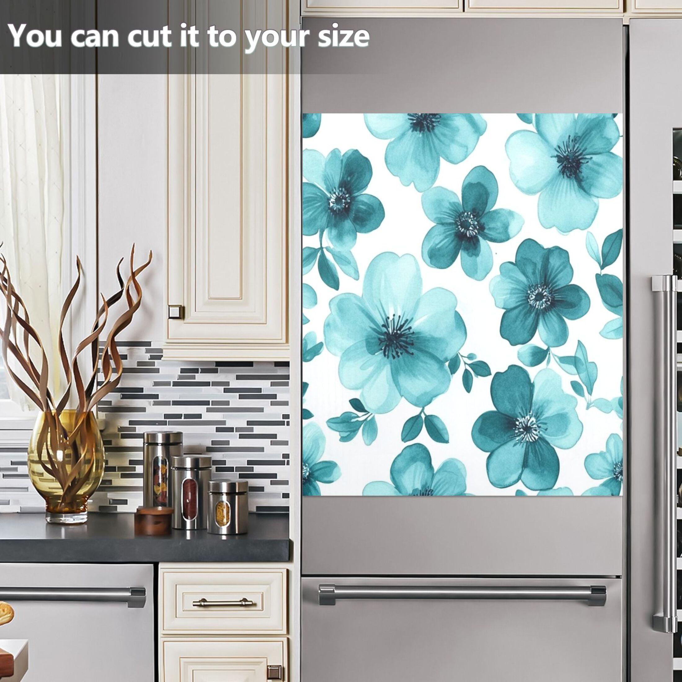 Dishwasher Magnetic Sticker 23x26 Inch Refrigerator Magnetic Sticker Washing Machine Magnetic Sticker Kitchen Panel Magnetic Sticker Home Decor Cartoon Navy Flowers Seamless