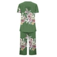 thumbnail image 4 of Teissuly Women Casual Round Neck Short Sleeve Blouse Fashion Pants Pajamas Suit, 4 of 5