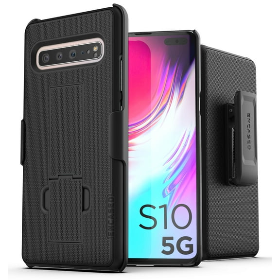 Encased Galaxy S10 5G Belt Clip Case (2019 DuraClip) Slim Grip Cover with Holster for Samsung S10 5G (Black)
