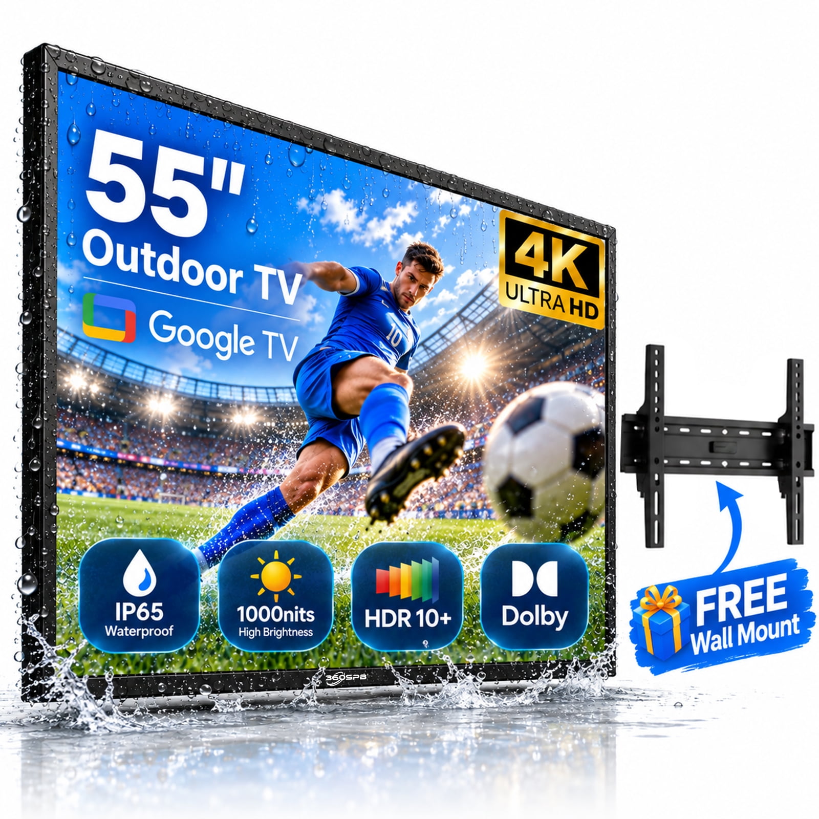 Pyimgus 55 Inch Outdoor TV, 4K Weatherproof Outdoor Smart TV, 1000nits High Brightness Outdoor TVs, IP65 Waterproof TV, Voice Assistant Remote, Compatible with Dolby, Suitable for Partial Sun