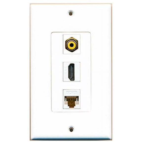RiteAV - 1 Port HDMI and 1 Port RCA Yellow and 1 Port Cat6 Ethernet White Decorative Wall Plate
