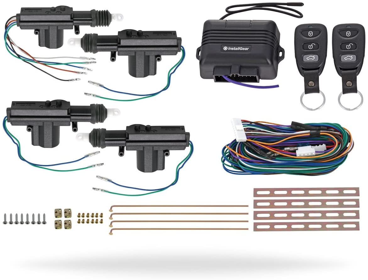 InstallGear Keyless Entry System with Two 4Button Remotes & 4 Door Lock Actuators Central