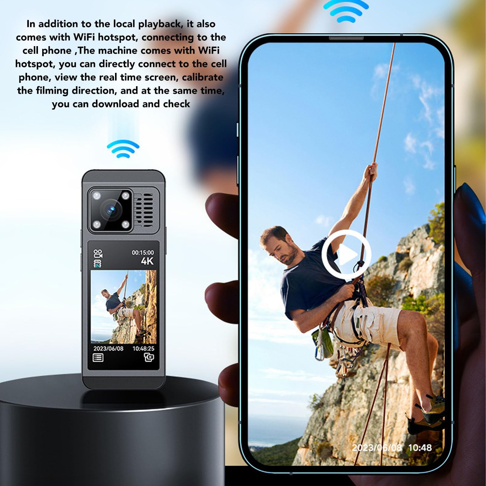 4K Action Camera with Touchscreen Wearable Sports Camera 130 Degree Wide Angle WiFi Video Recorder with  IR Night for Cycling Law Enforcement