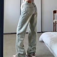 thumbnail image 5 of Pantalones vaqueros de pierna ancha desgastados Retro para mujer, pantalones de cintura alta, sueltos, delgados, rectos, minimalistas, azules, Primavera/Verano, nuevos, 5 of 5