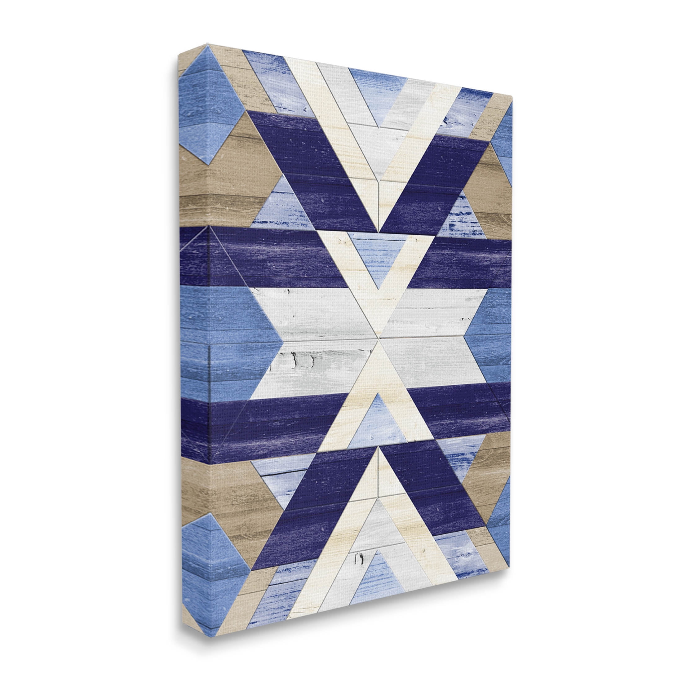 Blue Rustic Aztec Pattern Abstract Graphic Art Gallery Wrapped Canvas Print Wall Art