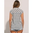 thumbnail image 4 of DARING DIVA Women's Summer Plaid Short Sleeves Button Down Shirts M Grey Blue, 4 of 6
