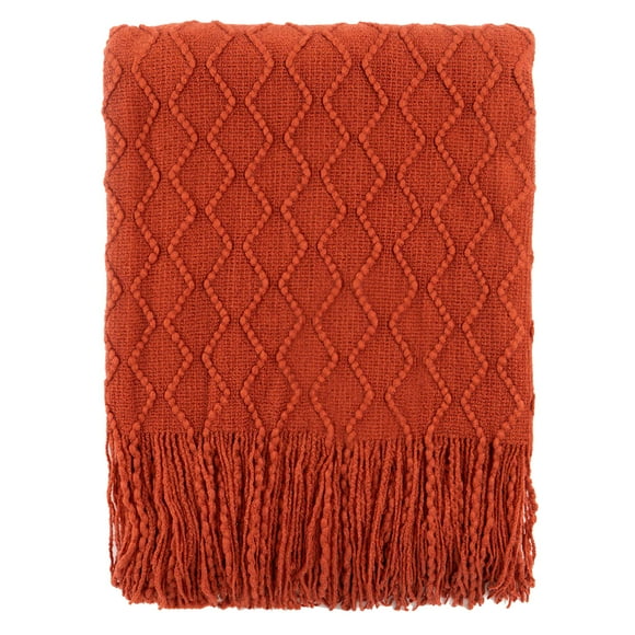 BATTILO HOME Rust Throw Blanket for Couch, Knit Fall Throw Blanket, Soft Fall Decor Throw with Tassel for Chair Bed Sofa Travel Picnic, Suitable for All Seasons, 50"x60"