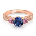 thumbnail image 2 of Gem Stone King 18K Rose Gold Plated Silver Blue Created Sapphire Pink Lab Grown Diamond and White Moissanite Engagement Ring for Women (2.18 Ct, Gemstone September Birthstone, Round 7MM, Size 7), 2 of 3