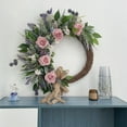 thumbnail image 3 of 24inch Spring Artificial Rose Wreath for Front Door, Pink Rose with Lavender and Decorative Bow, 3 of 9
