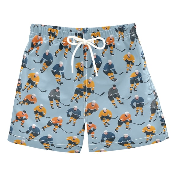 FORMRS Boys Swim Trunks Quick Dry Mesh Lining Beach Boardshorts, Sizes XS-XL, Cartoon Hockey Pattern