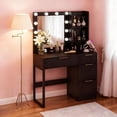 thumbnail image 5 of Zimtown Modern Makeup Vanity Desk with Mirror and Charging Station, Lighted Vanity Table with 4 Drawers & 3 Storage Shelves for Bedroom, Black, 5 of 8