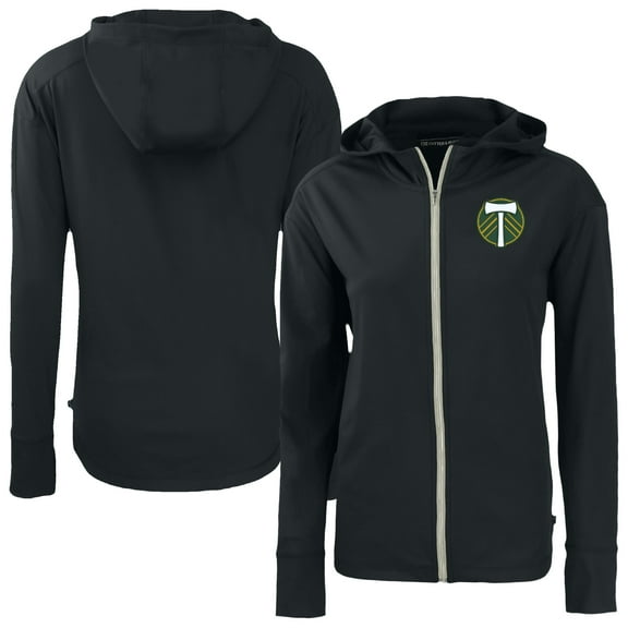 Women's-Cutter & Buck Black Portland Timbers Daybreak Eco Recycled Full-Zip Hoodie