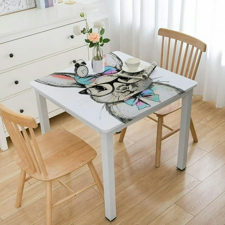 WERPE Cute Bunny Rabbit Face Tie Dye Glasses Happy Easter Square Tablecloth Great for Home Kitchen/Parties/Holiday Dinner white