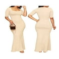 thumbnail image 4 of Robe Longue Bodycon à Col Carré à Manches Courtes pour Femme, 4 of 5