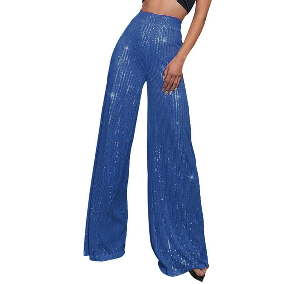 Fshinging Women's Jogging Glitter Sequins High Waisted Wide Leg Flared Straight Pants Nightclub Party Performance Wide Leg Bell-bottom Trousers