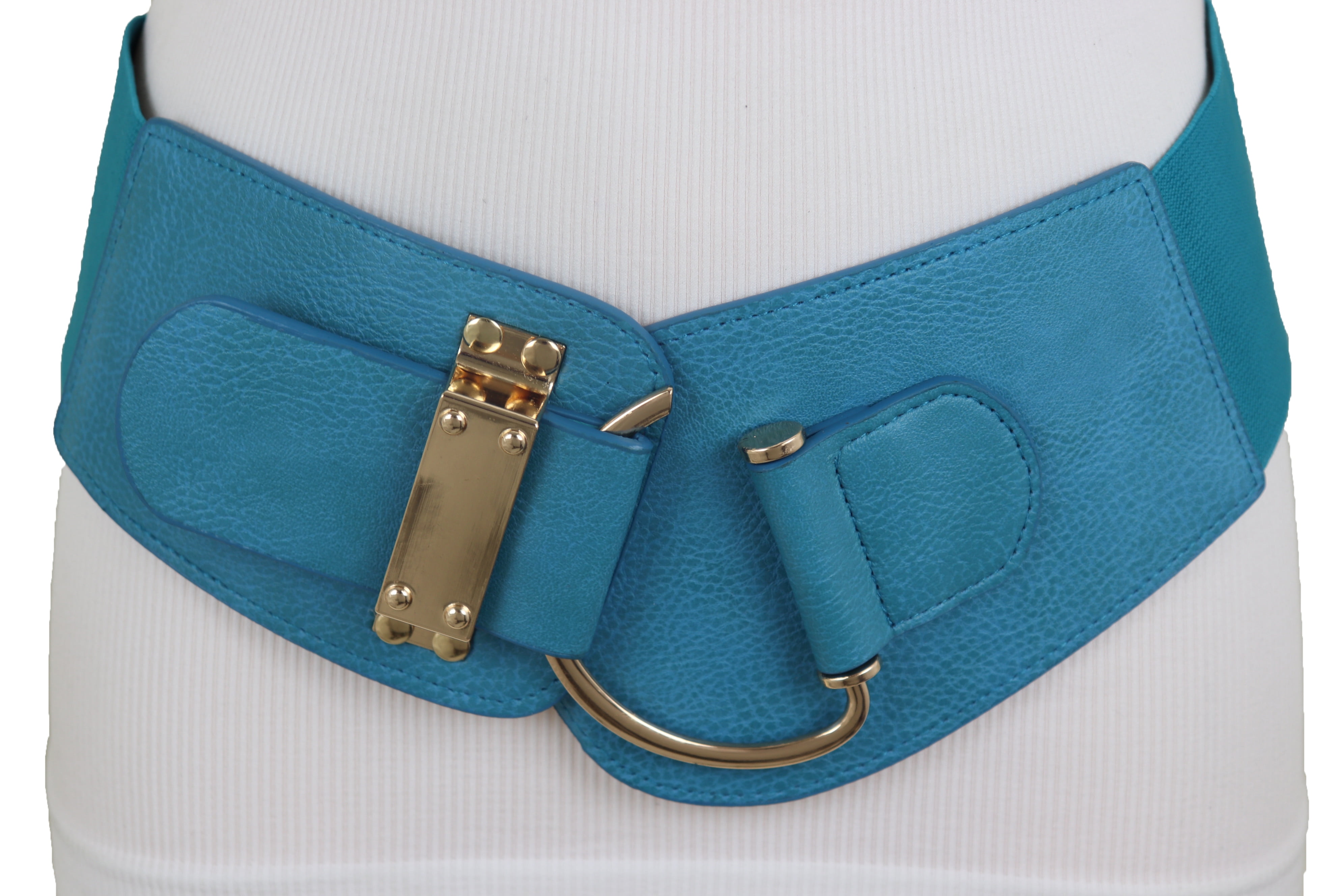 Hot Women Fashion Corset Belt Bright Baby Blue Color Elastic Cinch Wide Band M L 