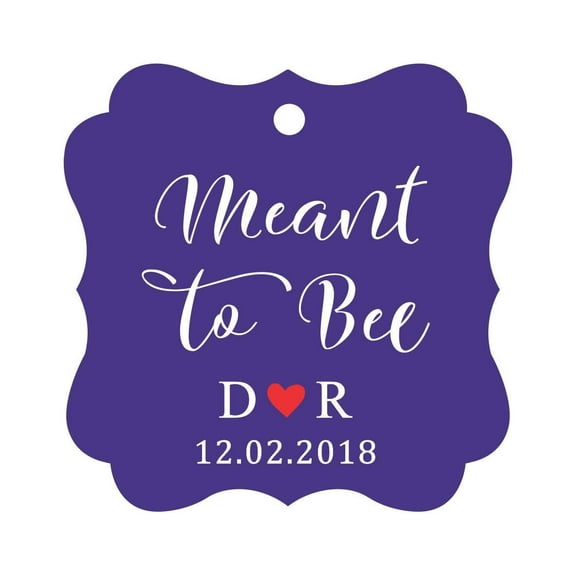 Darling Souvenir Meant to Bee Engagement Bonbonniere Hang Tag Custom Initials & Wedding Date Favor Tags -Purple Violet-50 Tags