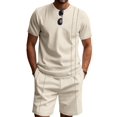 thumbnail image 2 of Men'S 2 Piece Outfits Short Sleeve Casual Shirt and Shorts Sets Khaki XXXL, 2 of 7