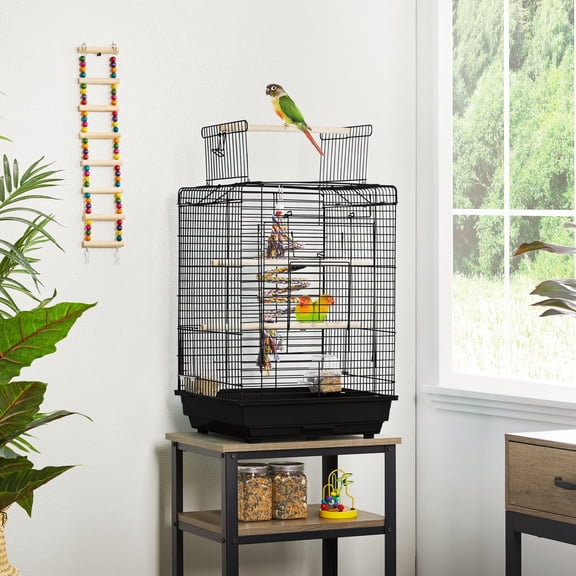 Yaheetech Open Top Travel Bird Cage Carrier for Bird Canary Cockatiel Small Parrots, Black