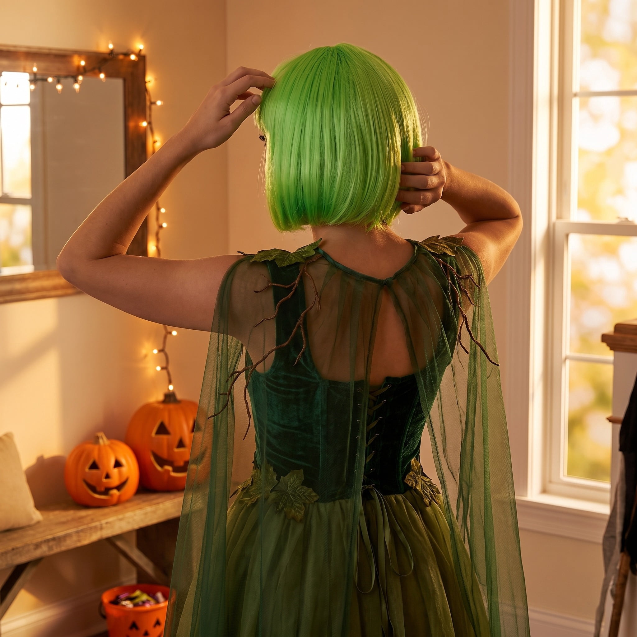 Bob Wig Costume Accessory for Adults, Green, Halloween by Way To Celebrate
