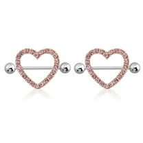AB Gem Paved Heart Nipple Shield Ring Piercing jewelry 14 Gauge 3/4" Length - 2