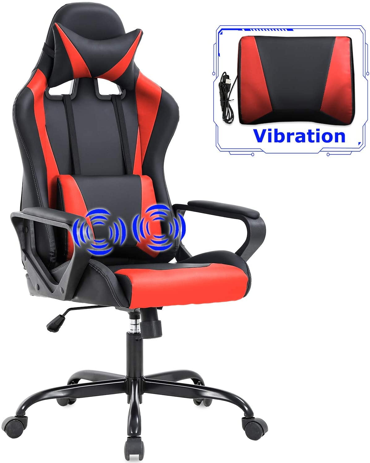 PC Gaming Chair Massage Office Chair Ergonomic Desk Chair Adjustable PU Leather 