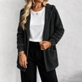 thumbnail image 6 of Fleece Hooded Jackets for Women Casual Warm Open-Front Sweater Cardigans with Pockets Solid Long Sleeve Outerwear (M, Black), 6 of 6