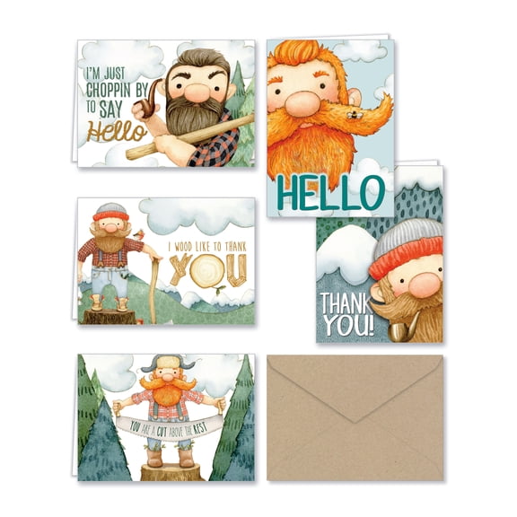 Paper Frenzy Lumberjack Thank You and General Note Cards & Kraft Envelopes - 25 pack