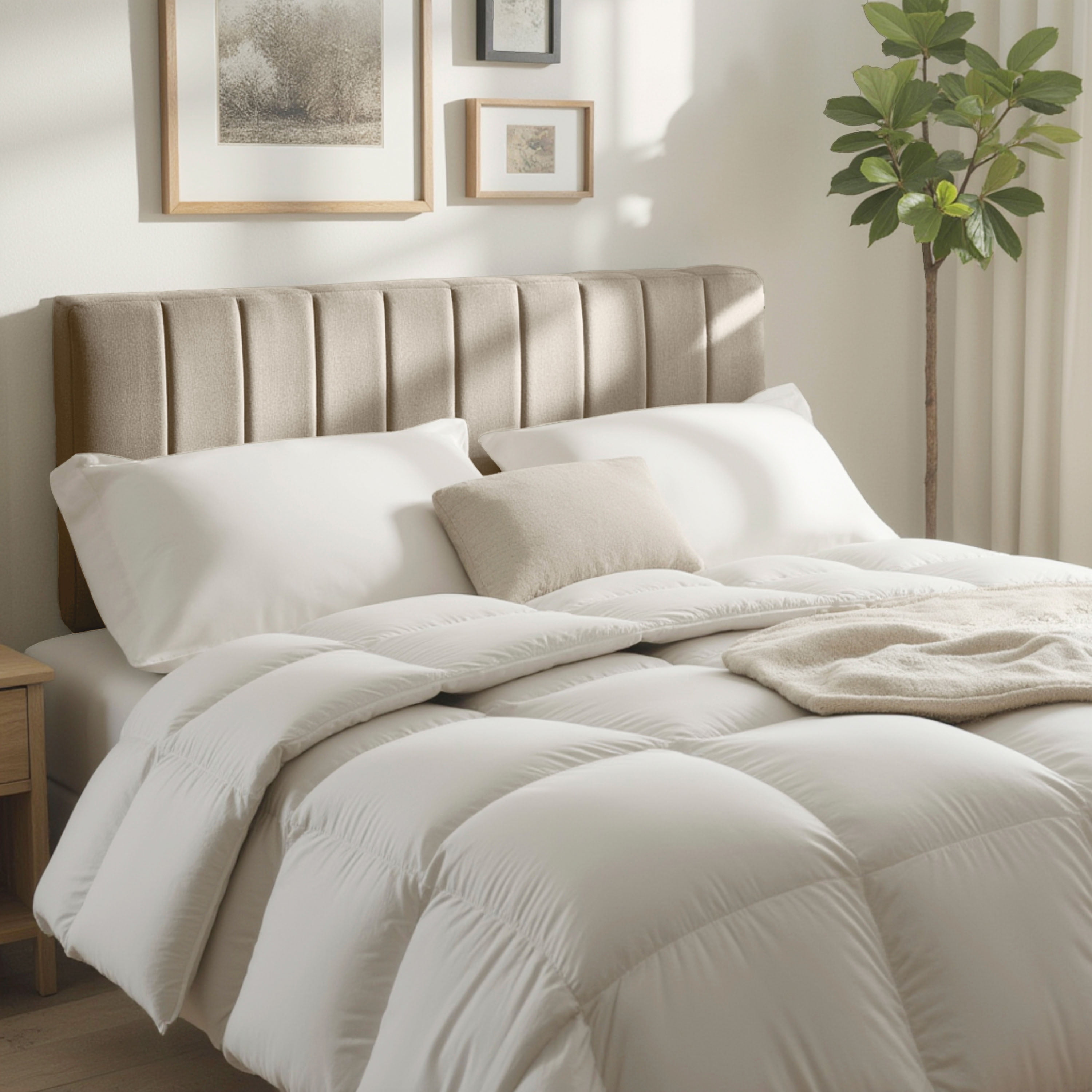 Lammlaoe Queen Headboard, Upholstered Wall Mounted, Peel and Stick Installation, Sound Reducing 3D Panel Design, Easy Assembly, Beige