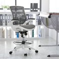 thumbnail image 1 of EMMA + OLIVER Gray Mid-Back Mesh Drafting Chair with White Frame and Flip-Up Arms, 1 of 4