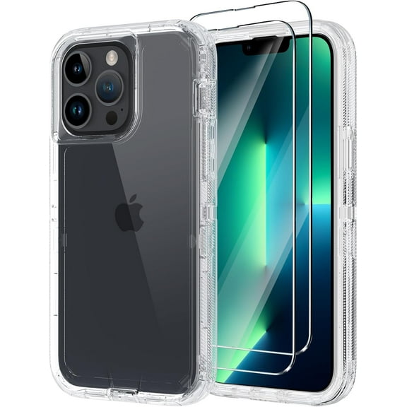 for iPhone 13 Pro Case with 2 Screen Protector,Shockproof Drop Protection Full Body Heavy Duty 3 Layer Military Rugged Durable Phone Cover for Apple iPhone 13 Pro 6.1" (Clear)