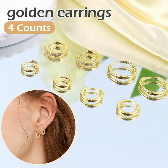 Women's 4 Counts Gold Hoop Earrings Set 14K Plated Hypoallergenic Non Tarnish Chunky Dainty Small Cartilage Styles Simple Design Gold Earrings