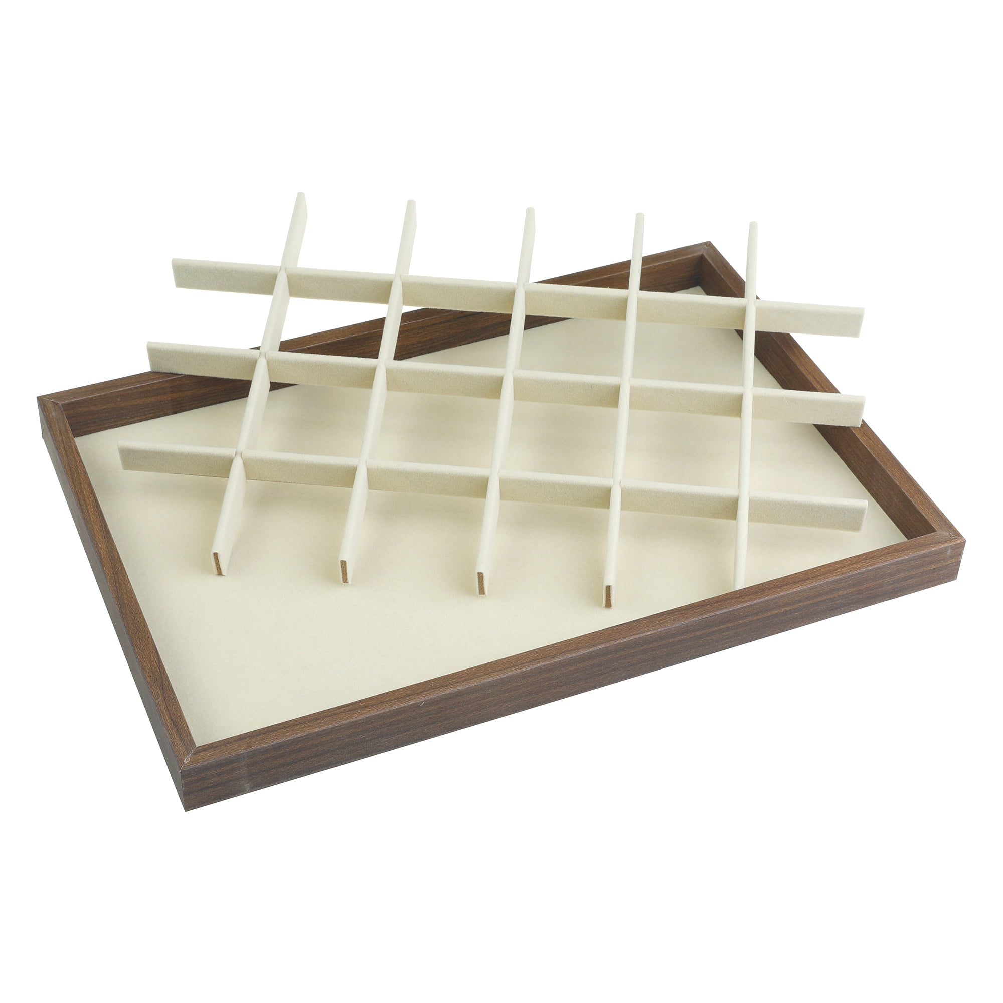 Unique Bargains Set of 2 Stackable Velvet Jewelry Organizer Trays with Removable Dividers Brown-24 Grid Tray