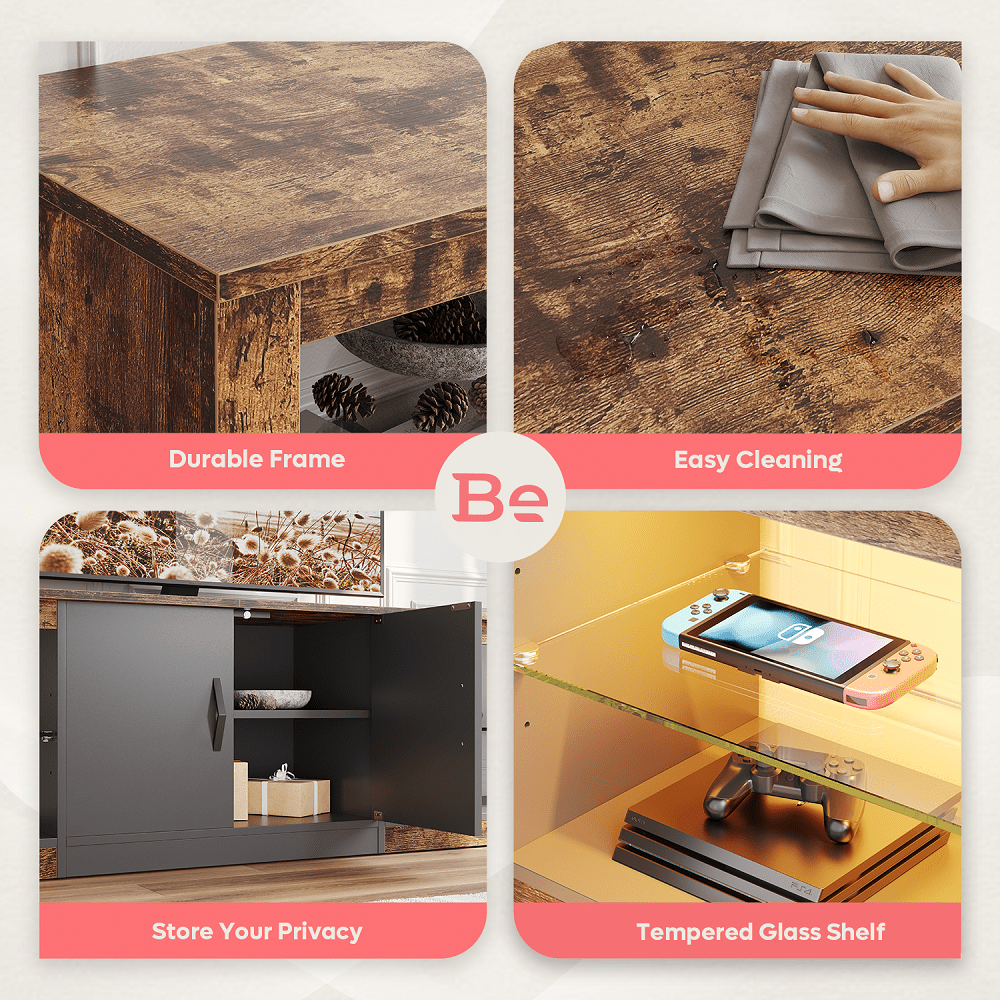 Bestier TV Stand for TVs up to 75" with Storage Cabinet, Gmaing Entertainment Center Media Console with LED Lights for Living Room, Rustic
