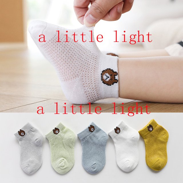 Calcetines cortos de algodón para bebés, 5 pares de calcetines finos de malla de verano para niños y niñas, calcetines coloridos para niños, 5 pares WMF043 Deng Xun unisex