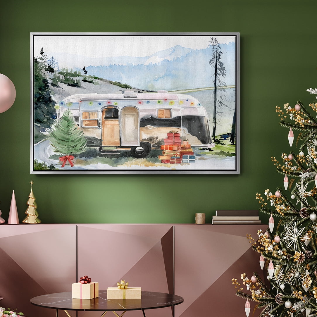 Holiday Vacation I - Framed Gallery Wrapped Holiday Canvas - 17 x 25 - Silver Frame
