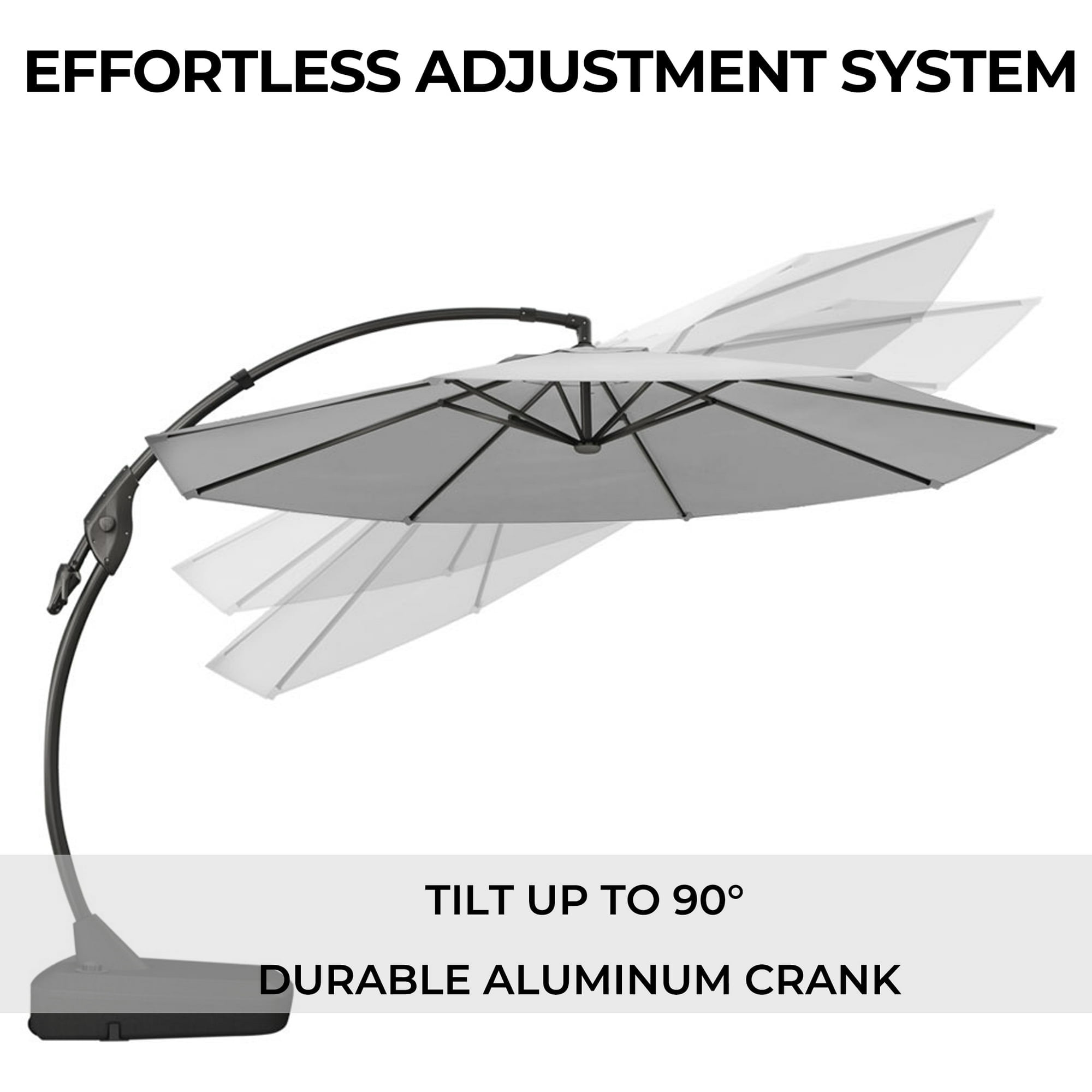 GRANDPATIO Napoli SUNBRELLA 12Ft Round Canteliver Patio Umbrella with Base, Canvas Granie