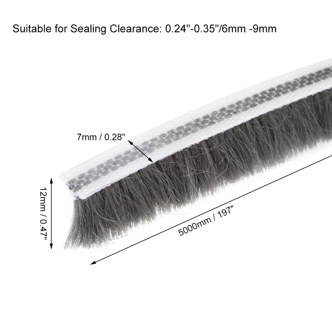 Unique Bargains Brush Weather Stripping Adhesive Felt Door Seal Strip Gray 7mmx12mm