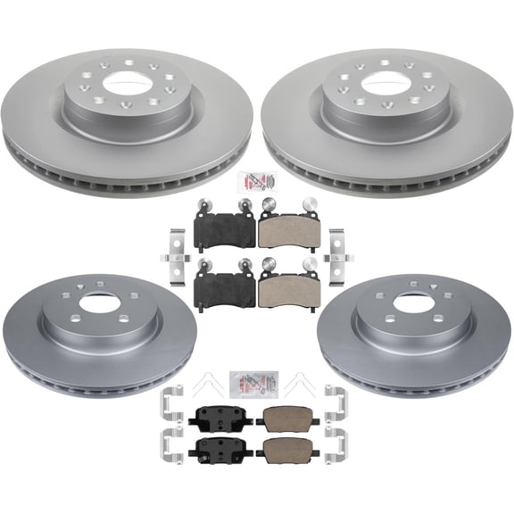 Front 345MM & Rear Coated Brake Rotors & Brake Pads For Cadillac CT6 2016-2020