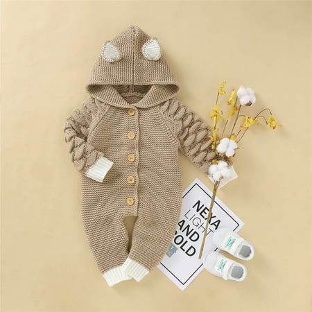 

Hunpta Newborn Infant Boy Girl Solid Knitted Sweater Baby Hooded Jumpsuit Romper With Fox Ears Cotton 1 Piece Outfits Clothes
