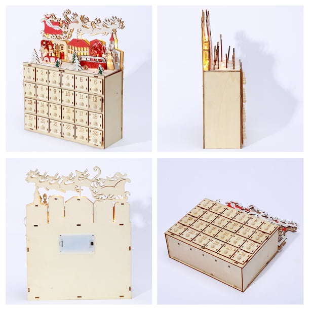 Calendario de Adviento Calendario de Adviento de Navidad LED con 24 cajones iluminados Cuenta regresiva de 24 días para Navidad para niños Cajas vacías Decoración de vacaciones de Navidad yeacher estándar