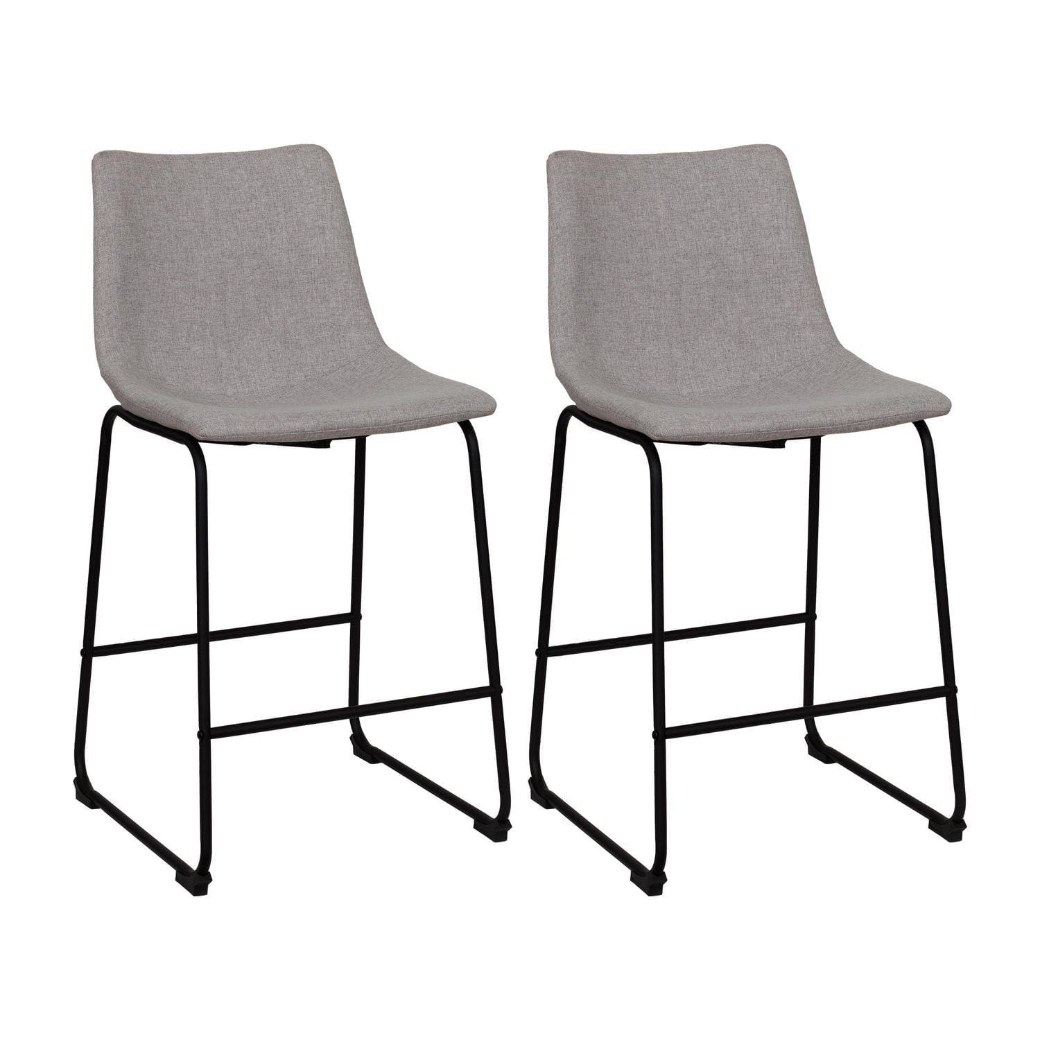 Asahi Set of 2 Counter Height Upholstered Bar Stools with Metal Legs