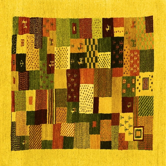 Ahgly Company Indoor Square Abstract Yellow Contemporary Area Rugs, 8' Square