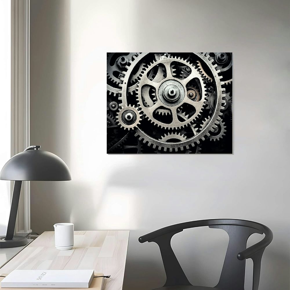 ONETECH Large Canvas Wall Art Mechanical Gear Cogs Old Factory Painting Engineer Team Motivation Inspiration Pictures Print for Modern Home Decor Stretched and Framed Ready to Hang
