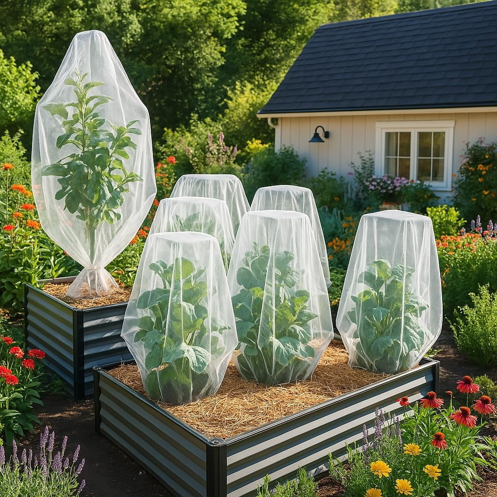 Fruit Tree Protection Bags 4x4.5 FT in 4 Pack | Multiple Size Garden Netting for Fruit & Vegetable Protection | White Plant Net Cover for Blueberry & Tomato | Bird & Insect Mesh Fabric Protector