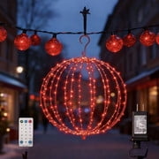 12INCH Outdoor/Indoor LED Christmas Light Ball,Foldable Metal Sphere Lights, Connectable Waterproof 16 Modes with Timer, Hanging Tree Globe Lights for Holiday Christmas Decorations (Red)